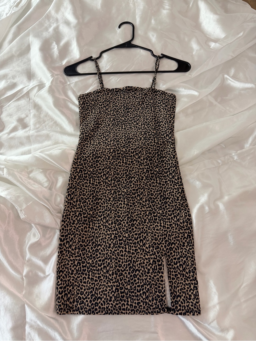 Garage Leopard Print Mini Dress in Beige and Black